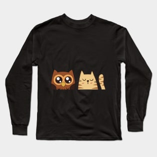 a cat and an owl Long Sleeve T-Shirt